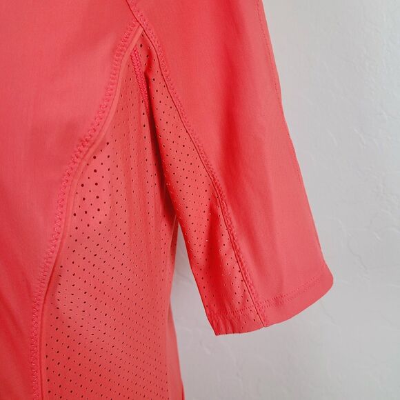 Athleta Womens Top Top Size S Coral Orange Perforated Zip Front Short Sleeve - Picture 5 of 9